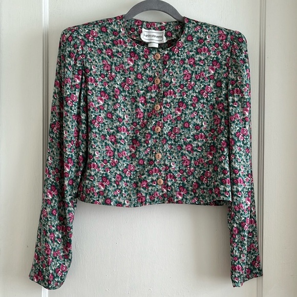 Karin Stevens Vintage 100% Rayon Made in USA Crop Jacket / Cardigan / Button Top - Picture 2 of 13